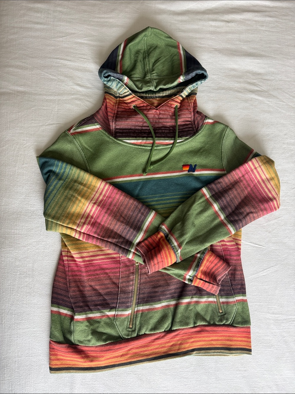 Aviator Nation Green Multi-Stripe Pullover Hoodie - Picture 2 of 6